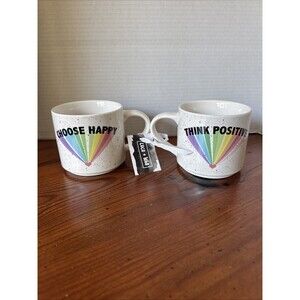 Coco & Lola Stackable Mug Set Choose Happy Think Positive Rainbow